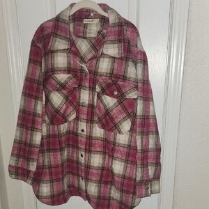 BlankNYC Pink and Cream Plaid Shacket, Size 1X